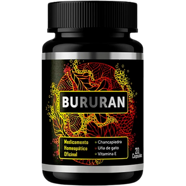 Frasco Bururan 20 cápsulas — Chancapiedra, Uña de gato, Vitamina E, Palma enana, Pygeum y Licopeno para próstata en Colombia