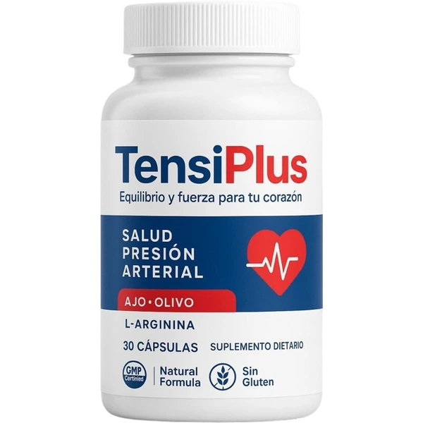 Frasco TensiPlus 30 cápsulas — Ajo, Olivo, L-Arginina, Espino blanco, Krill y Magnesio taurato para presión arterial en Colombia