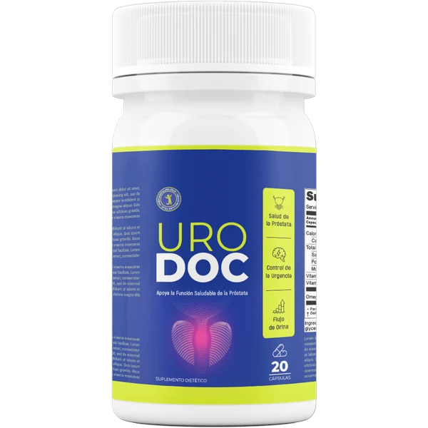 Frasco UroDoc 20 cápsulas suplemento dietético para salud prostática, control de urgencia urinaria y flujo de orina